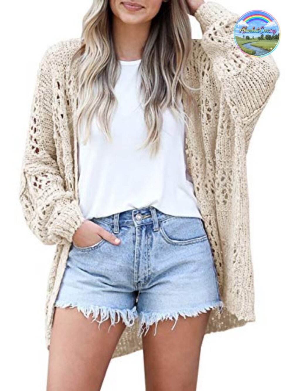 Womens Crochet Knit Cardigan Lightweight Open Front Long Sleeve Batwing Summer